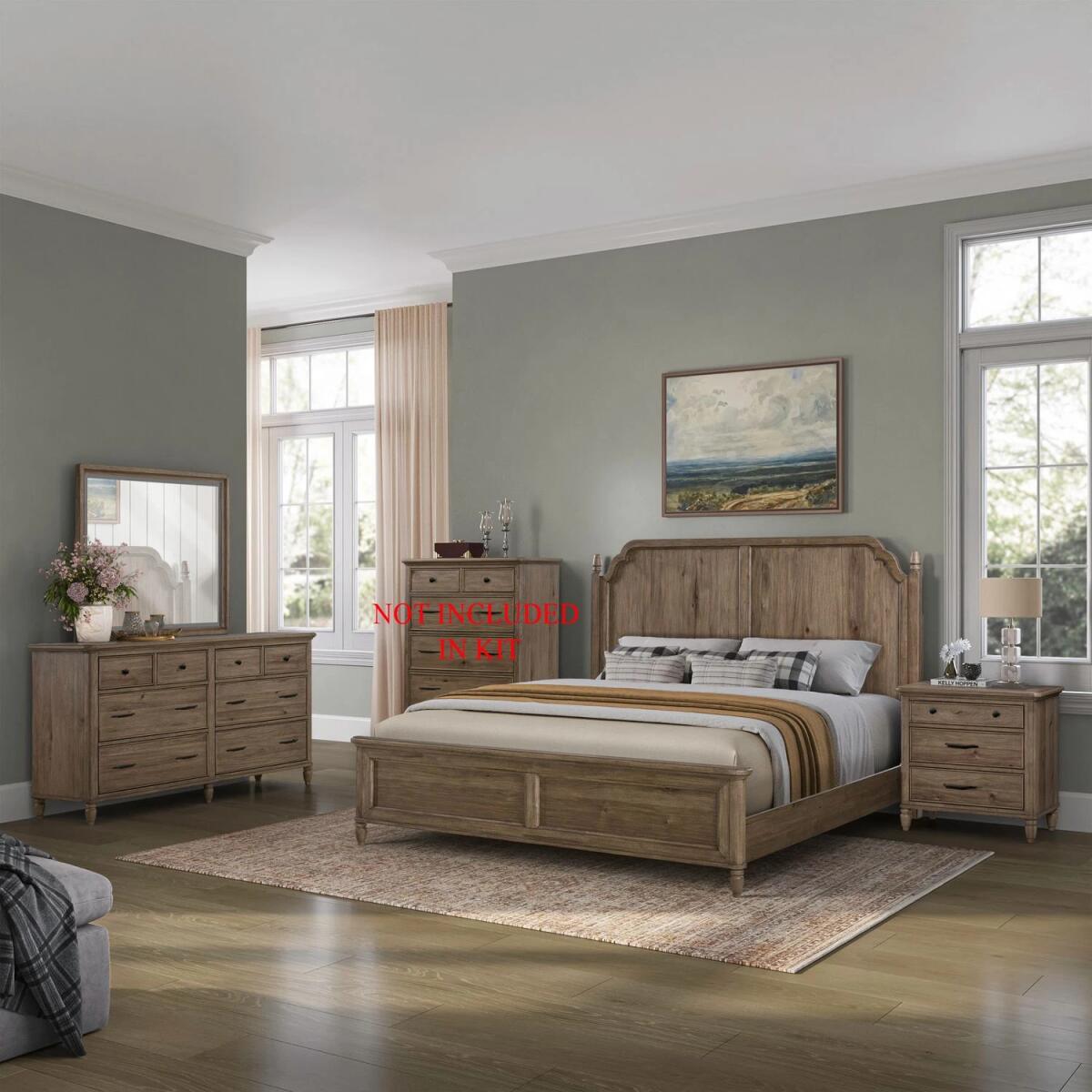 7d669b86249c679d7a9658b1f354302b King California Panel Bed, Dresser & Mirror, Night Stand - Image 1