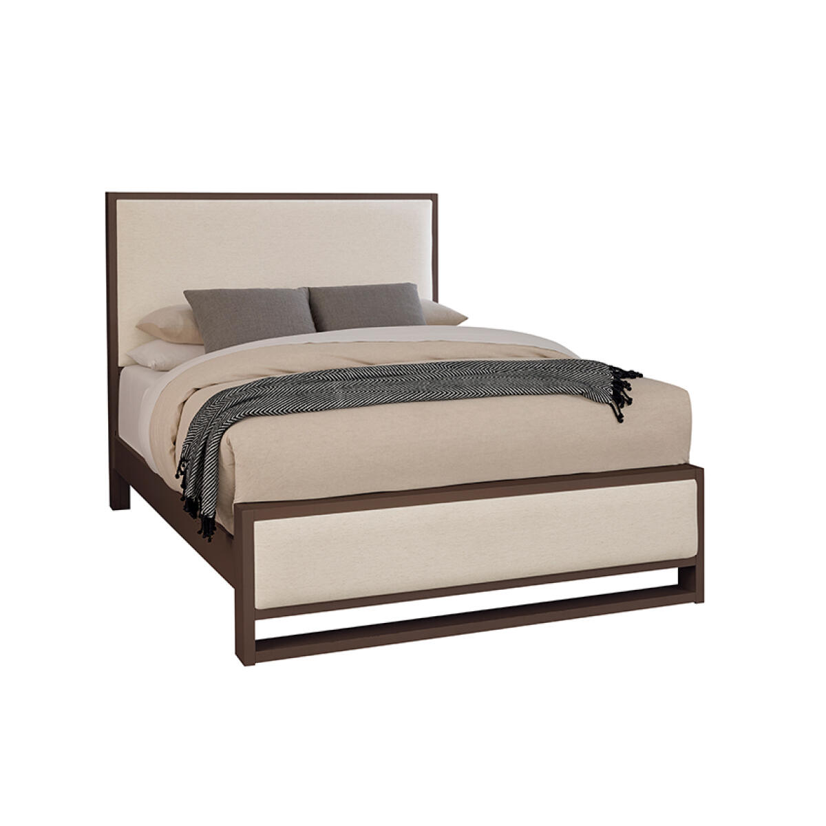 46d6d056f2957422124c1898fd890a92 Lodge & Loft Wood Trim Upholstered Bed - Ivory Cream Fabric - 840-551I-155I-922 - Image 1