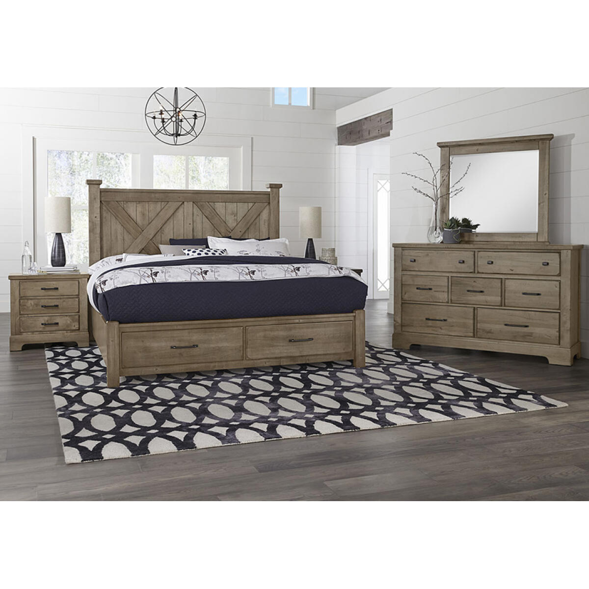 49eaab6261ac6de37de32f19e722dea0 Cool Rustic X Bed With Footboard Storage - 172-557/050B/502/555T - Image 1