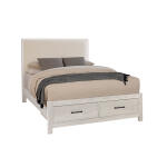 Lodge & Loft Wood Trim Upholstered Storage Bed - Ivory Cream Fabric - 844-551I-050B-502-555