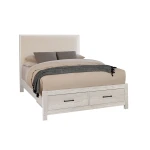 Lodge & Loft Wood Trim Upholstered Storage Bed - Ivory Cream Fabric - 844-551I-050B-502-555
