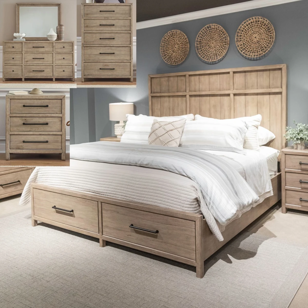 18cf46b4c93e8c2774e291eadded5c02 Proximity Place Queen Storage Bed, Dresser & Mirror, Chest, Night Stand - Image 1