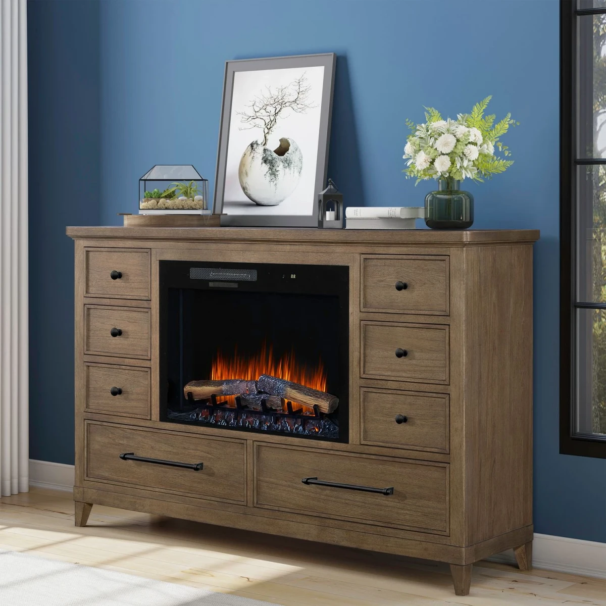 4c39331f5dc04a4a6119a6856eb8ede9 Fireplace TV Consoles 939 8 Drawer Dresser w/ Fire FTS - Image 1