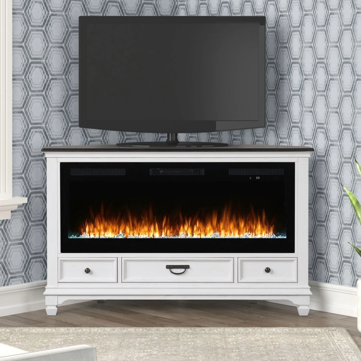 5a557f90f79544d5bfba72b5b8b7cb36 Fireplace TV Consoles 417 58 Inch Corner Console w/ Fire FTS - Image 1