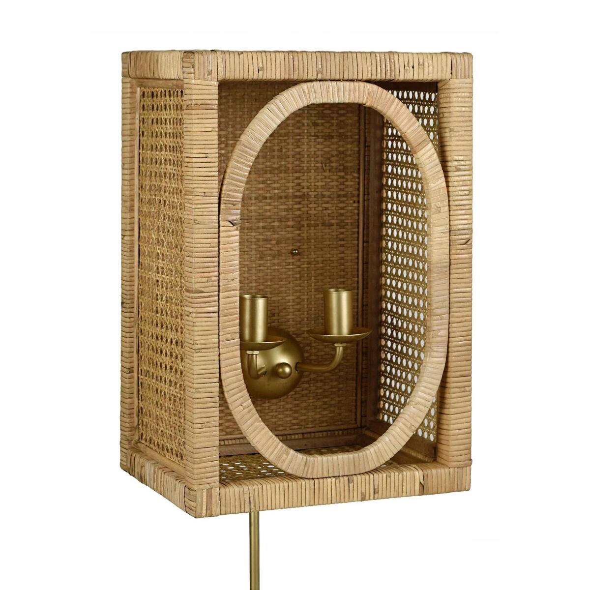 23bc952cd1a2af15a92273f205b62b7e 18"H RATTAN AND METAL WALL SCONCE - Image 1