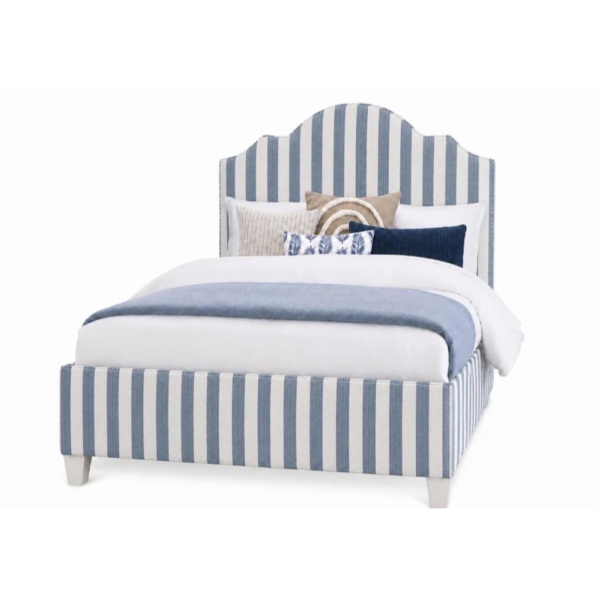 be7dbcd07eaa47bfb1ac47036ed2329e Tide & Timber Full Blue Stripe Upholstered Bed - 830/831/834/835-441S - Image 1